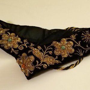 Women's Vintage Beaded Fabric Belt with Flowers & Elephant